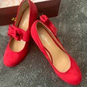 Red suede wedges